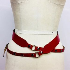Vintage Red Genuine Leather Studded Belt
